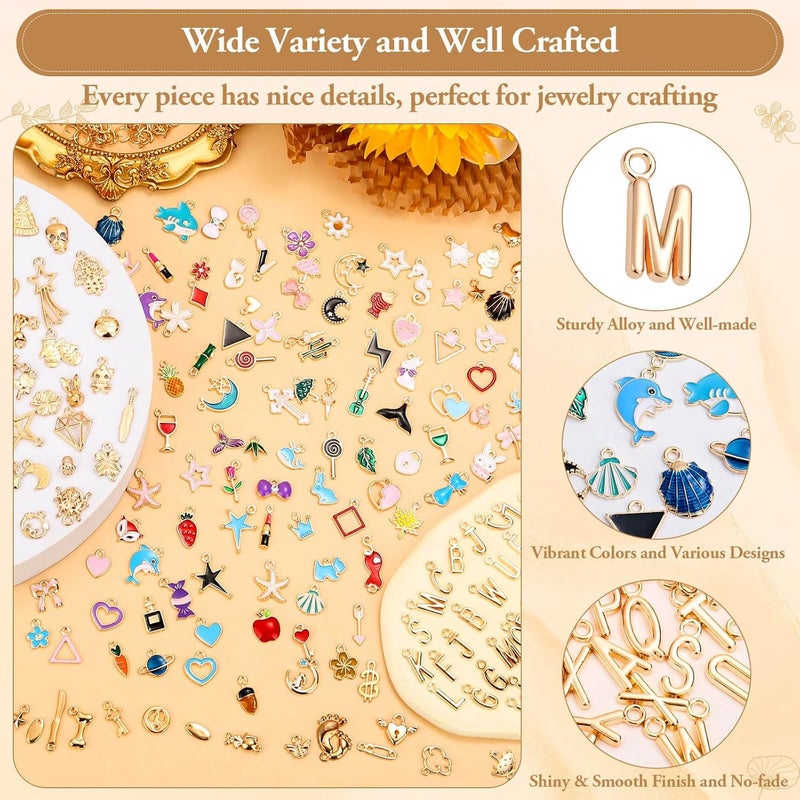 Modacraft 3 Types 302 Pcs Charms for Jewelry Making with Jump Rings, Bulk Enamel KC Letter Charm for DIY Necklace Bracelet Earring Craft Supplies (Parent) - Image 4